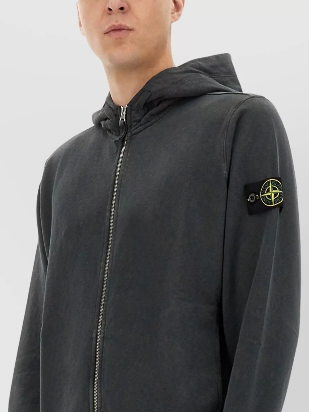 Stone Island Zip-Up Hoodie Ribbed Finish