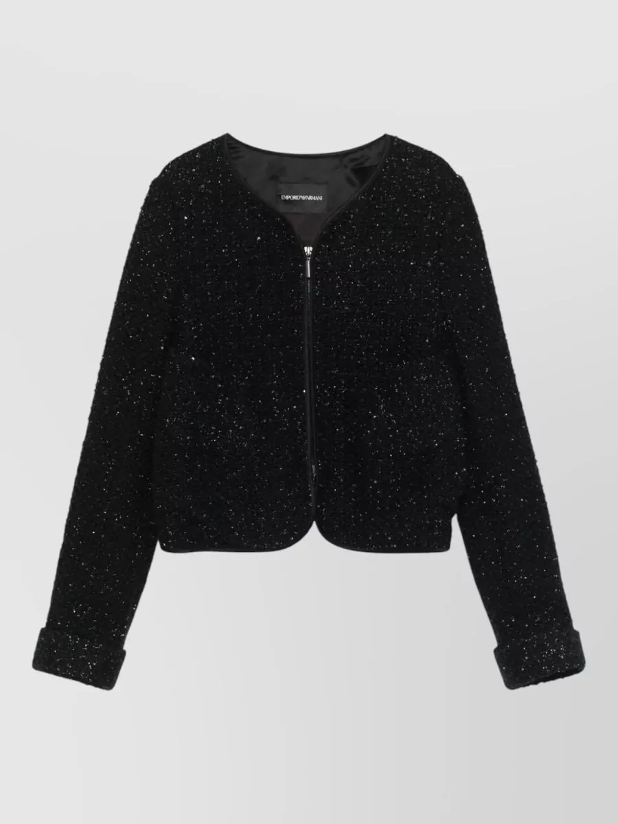 Emporio Armani Lurex Tweed Sequin-Embellished Ruched Jacket