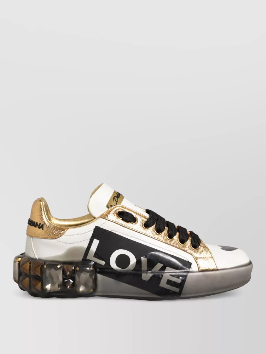 Dolce&Gabbana Crystal Studded Leather Low-Top Sneakers
