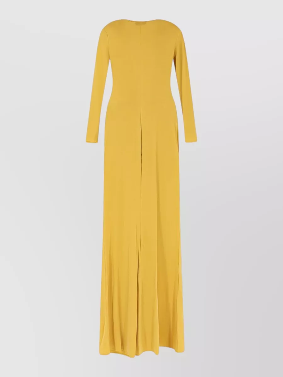 Elisabetta Franchi Long Dress Draped Front Knot Slit Sleeves