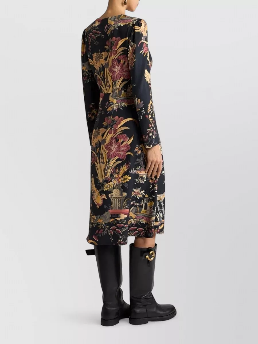 Etro Viscose Crepe Floral-Print Midi Dress