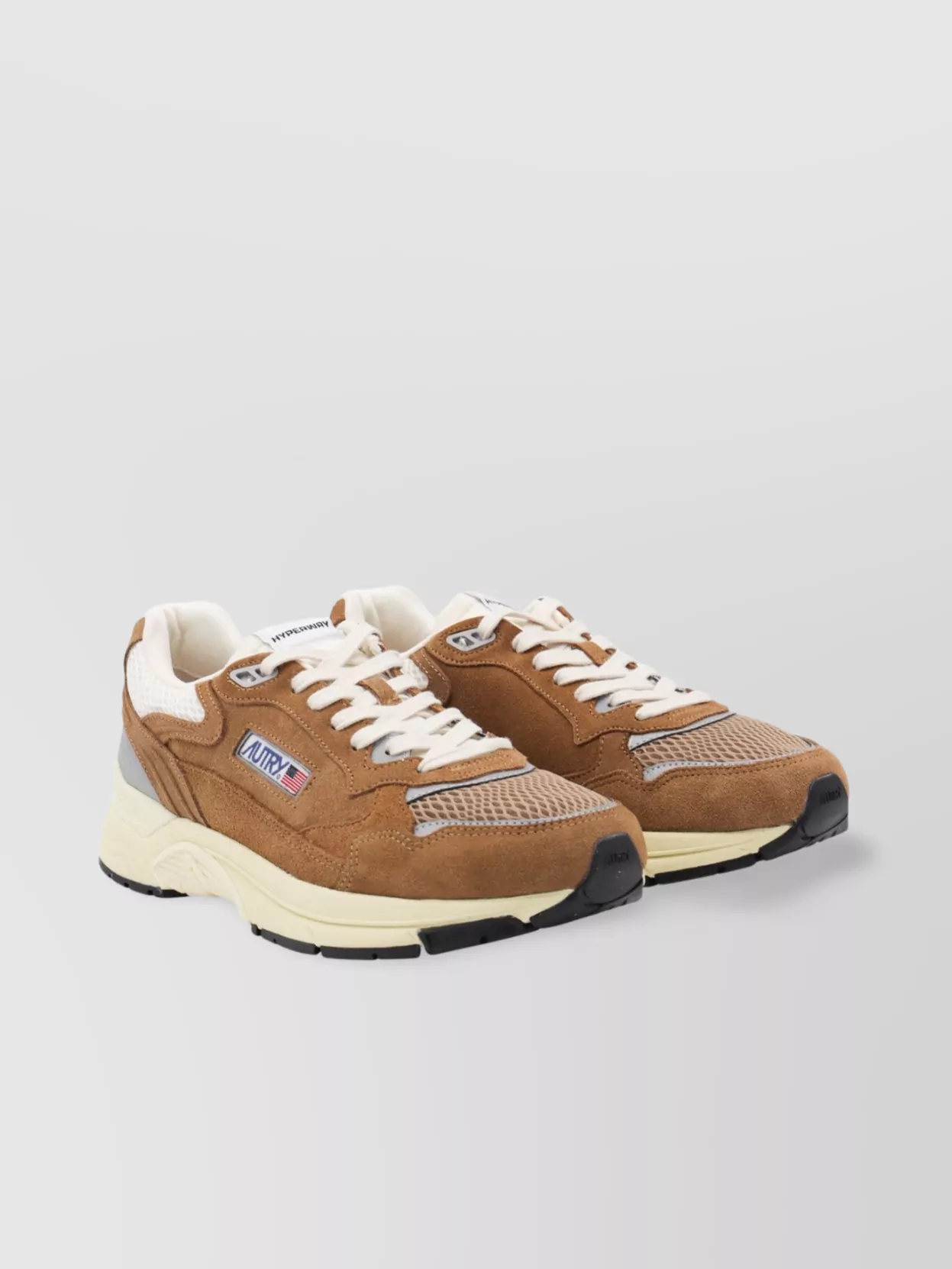 Autry Hyperway Sneakers In Cigar And Silver Mesh And Suede In Brown