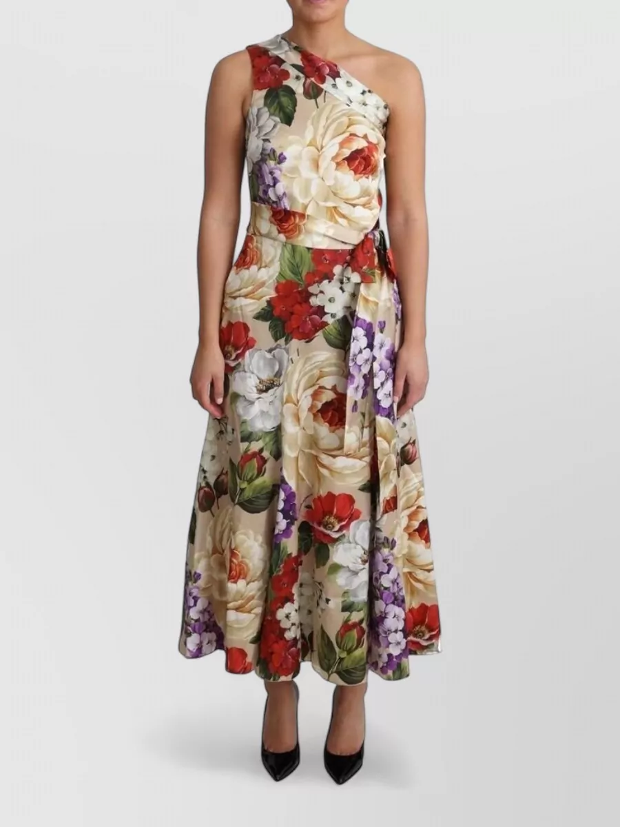 Dolce&Gabbana silk floral-print one-shoulder maxi dress