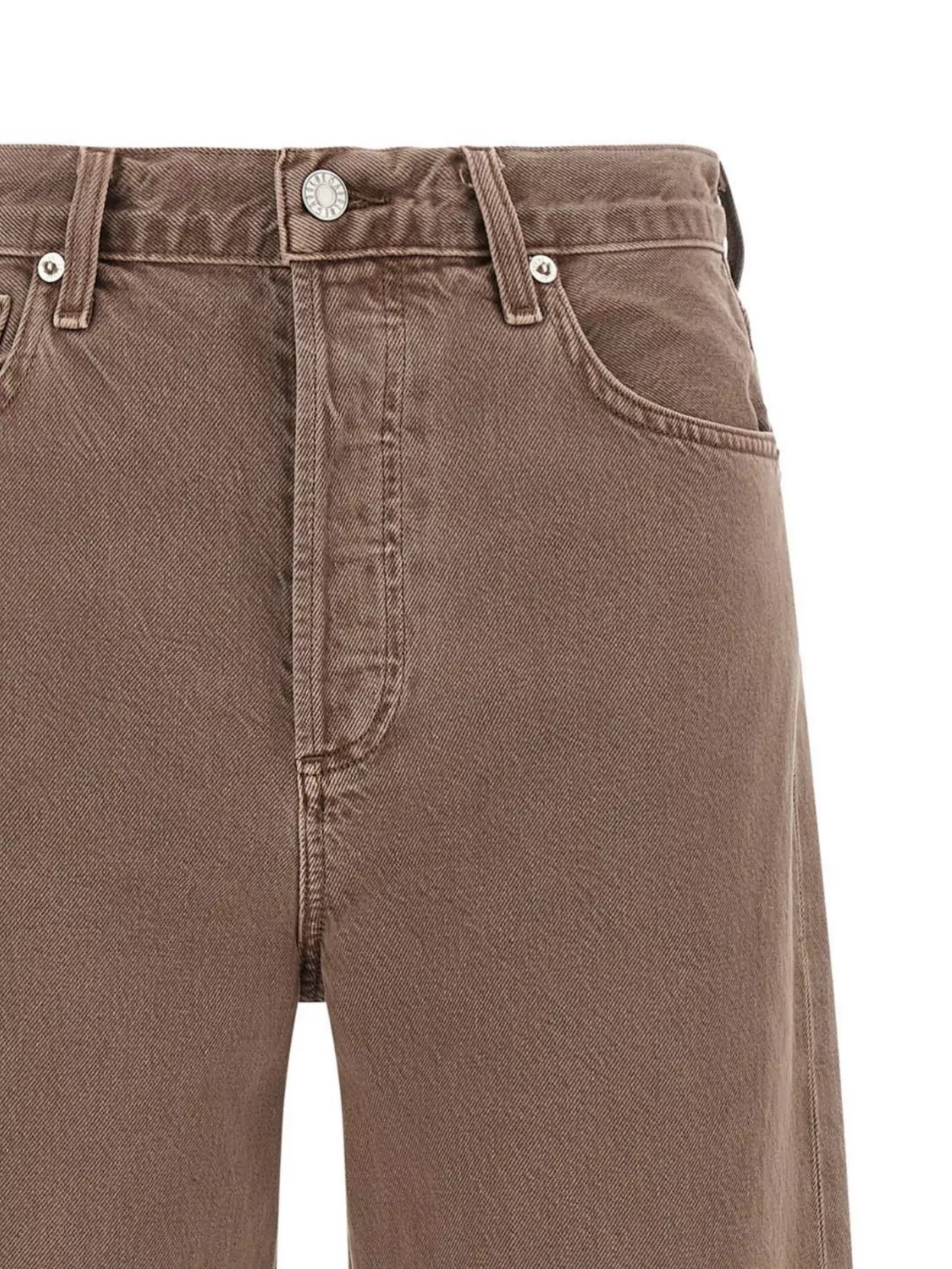 Agolde Wide Leg Denim Trousers With Front And Back Pockets In Brown