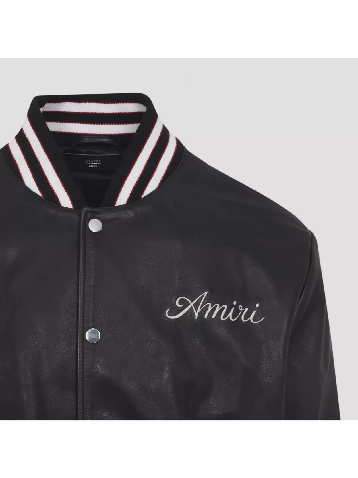 Amiri Varsity Leather Jacket With Ribbed Hem And Cuffs