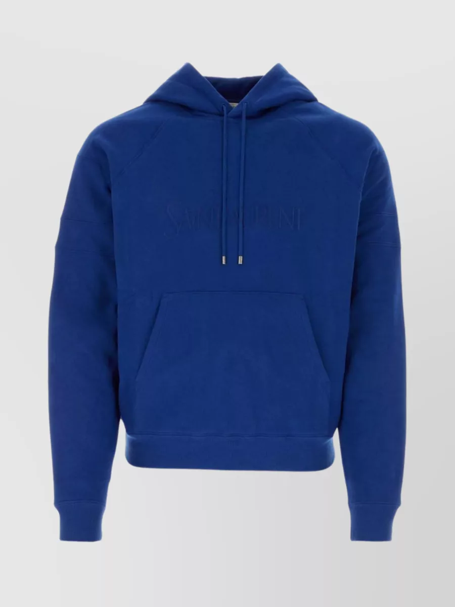 Shop Saint Laurent Drawstring Hooded Sweatshirt In Blue
