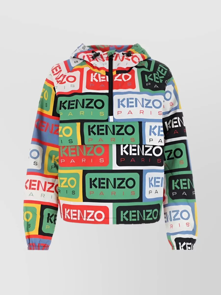 Shop Kenzo Logo Print Hooded Jacket In Cyan