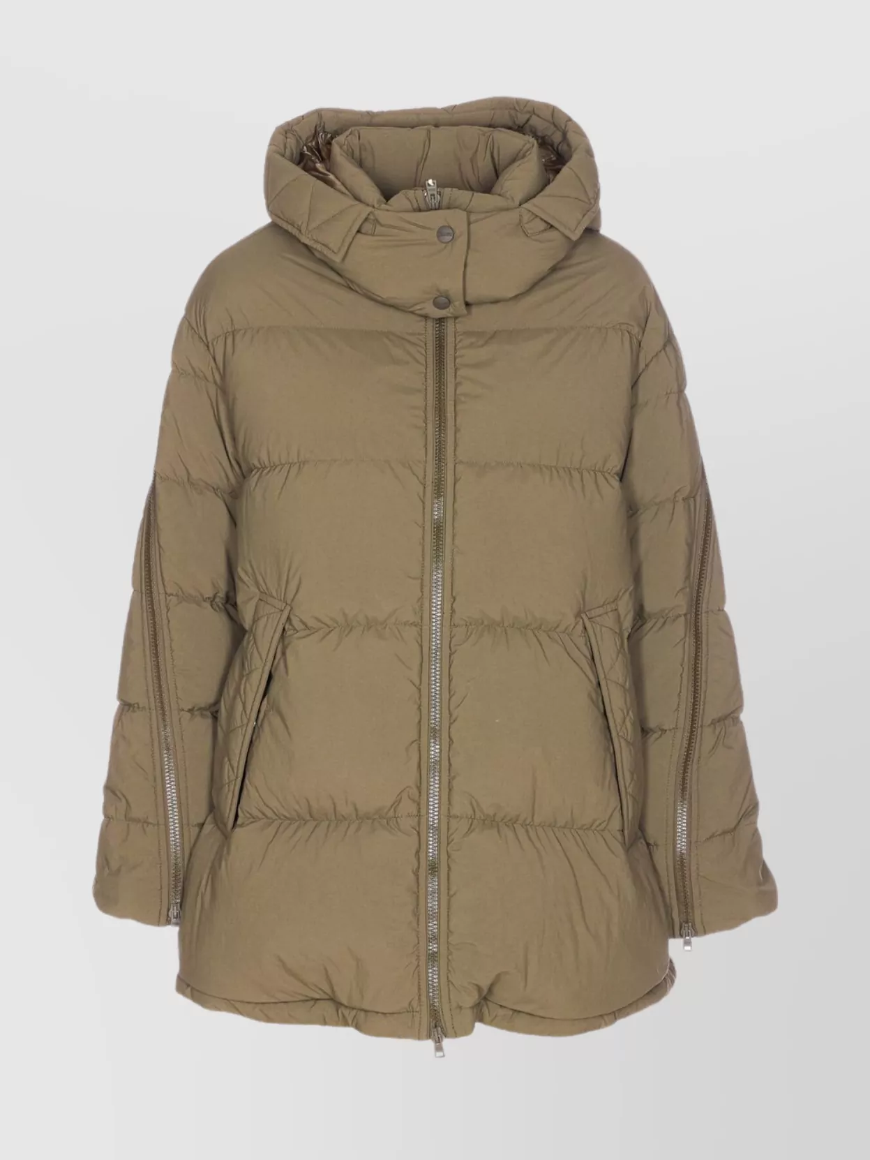 Herno Long Padded Down Jacket With Removable Hood In Green