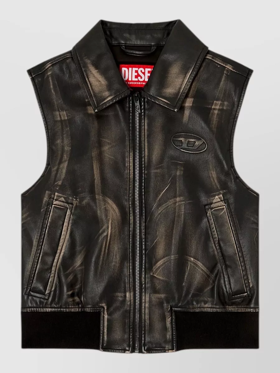 Diesel Distressed faux leather sleeveless bomber jacket