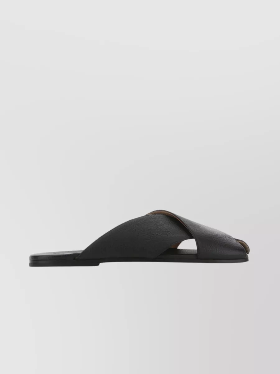 Shop Marsèll Crossed Bands Spatola Leather Slippers In Black