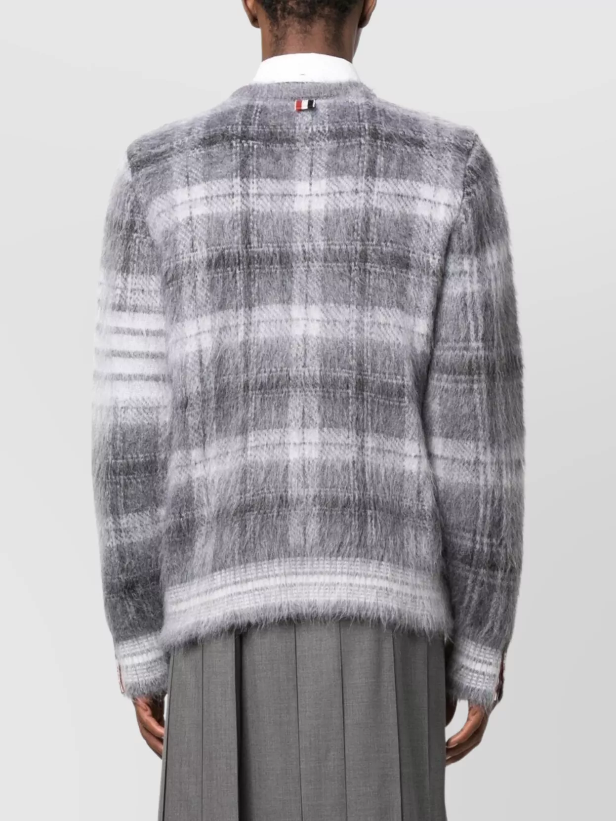 Thom Browne Tartan Check Jacquard Relaxed Fit Sweater In Grey
