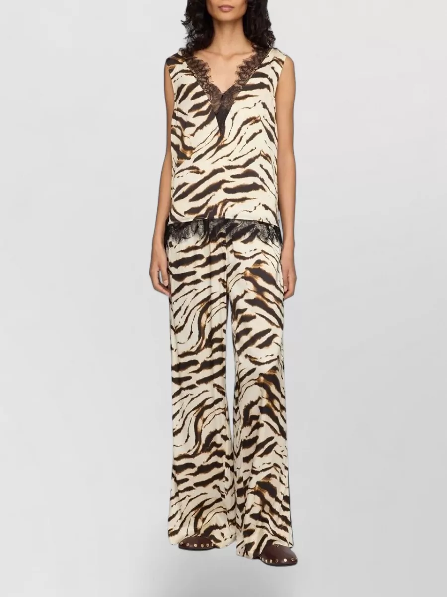 Ganni printed satin v-neck lace slip top