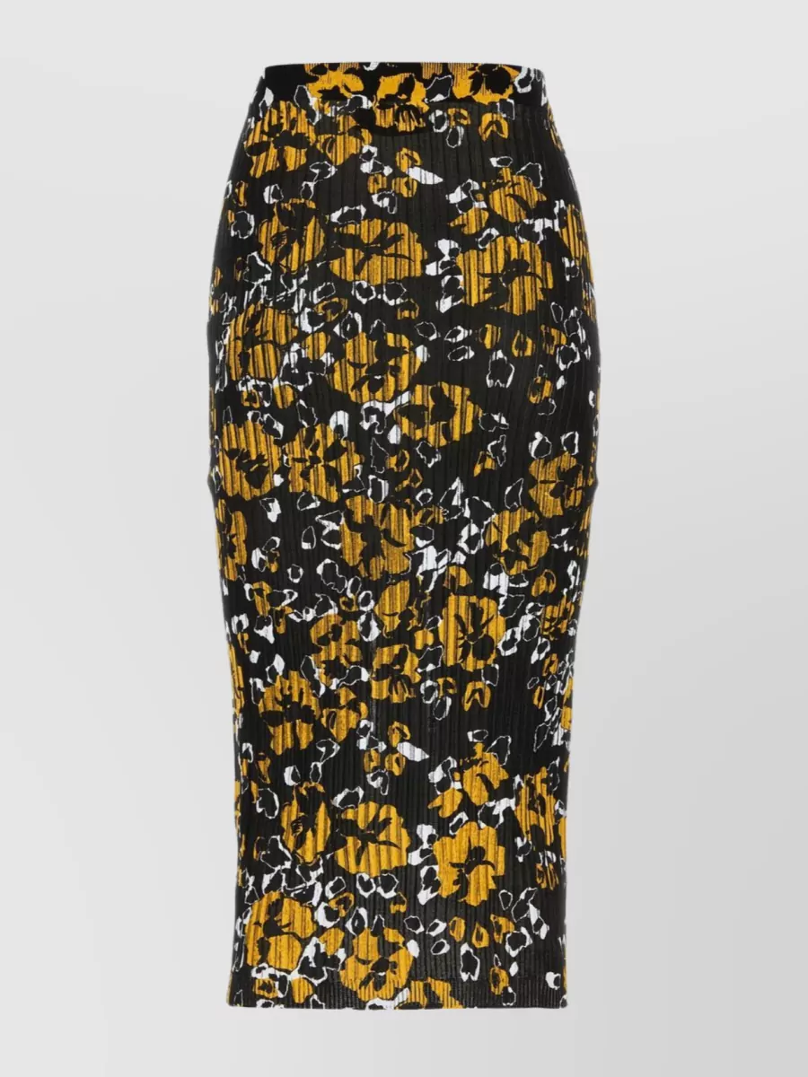 Shop Lanvin Silk Blend Floral Print Skirt In Black