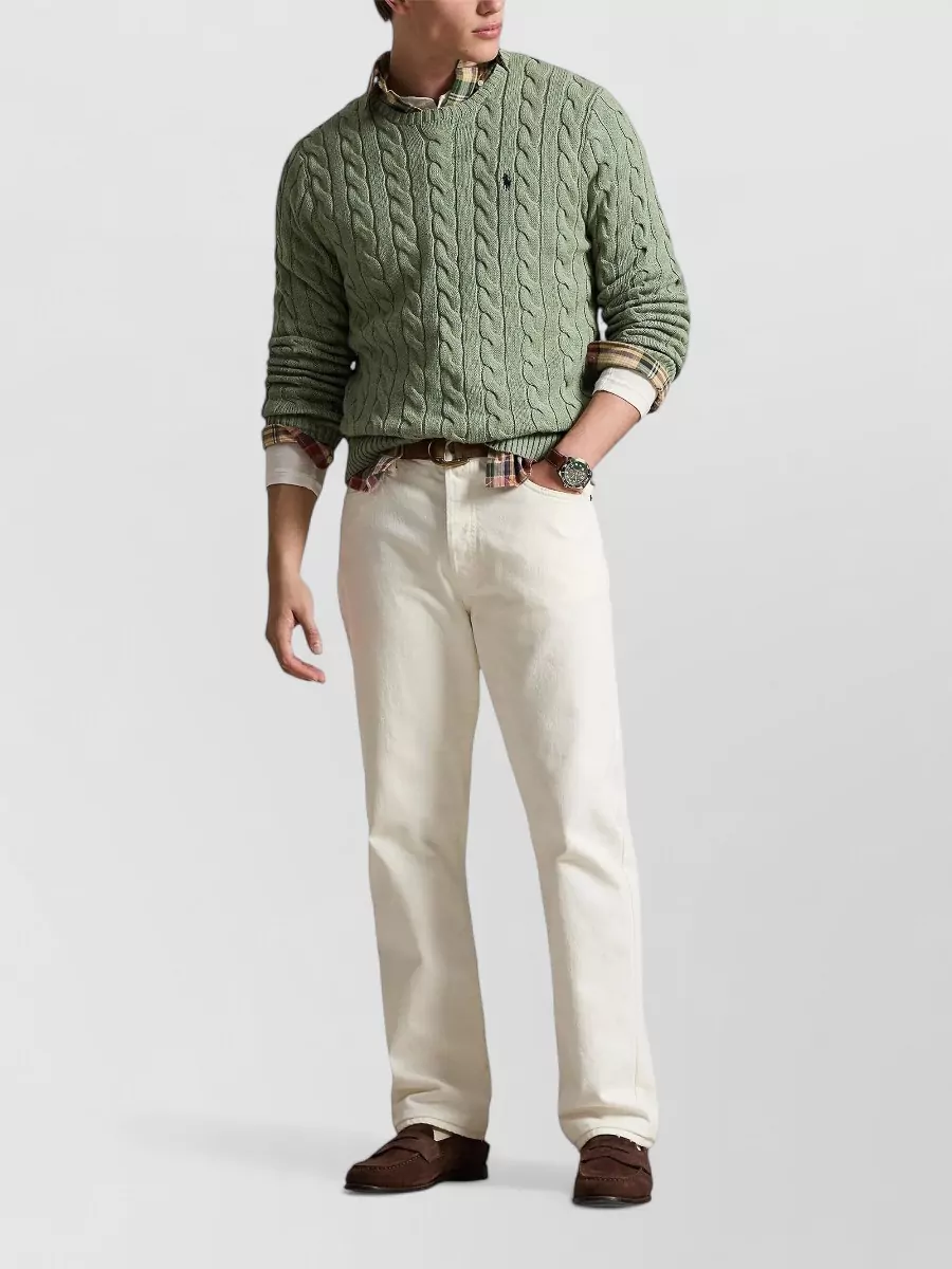 Polo Ralph Lauren Cable Knit Sweater Ribbed Cuffs Hem