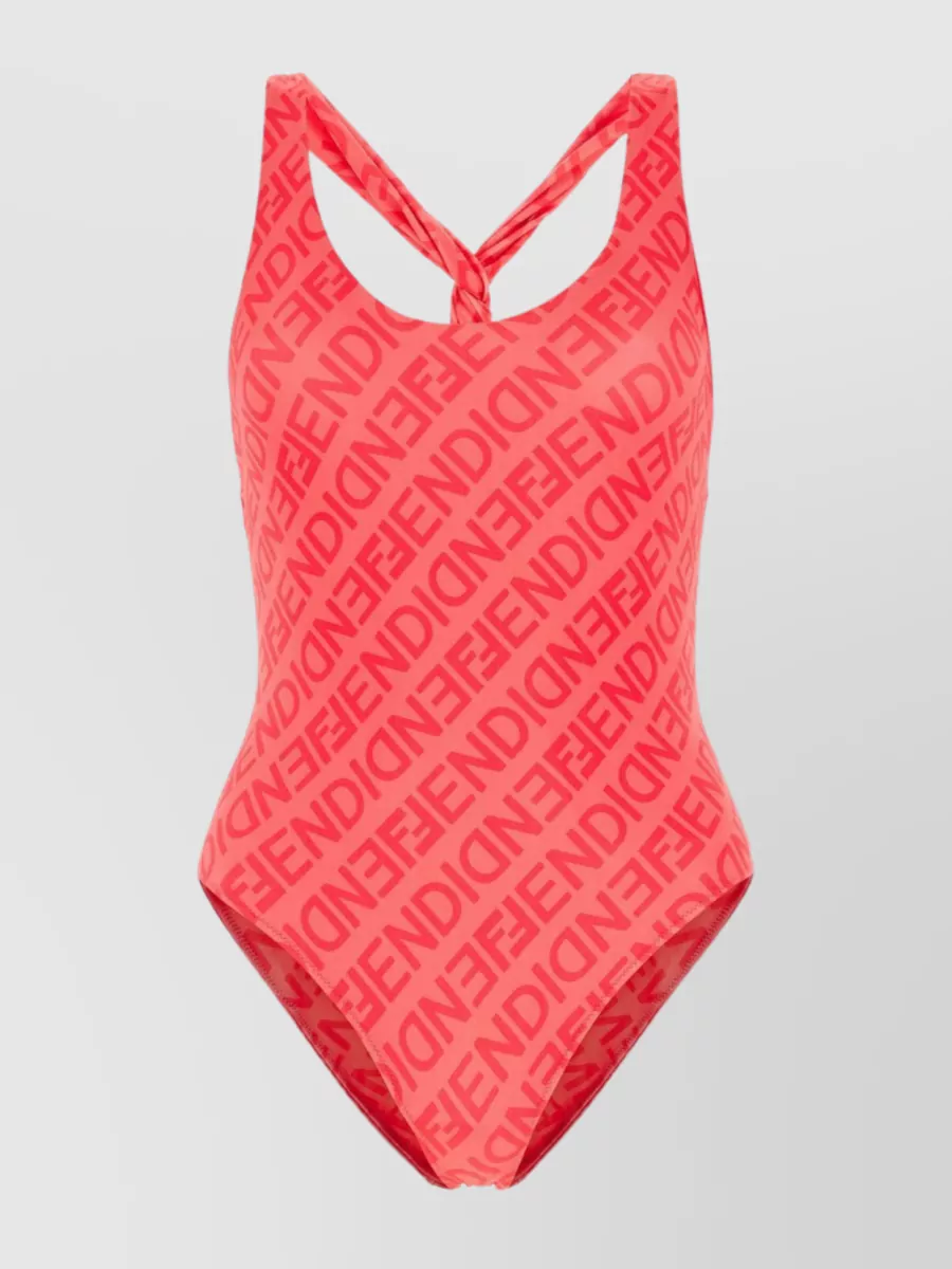 Shop Fendi Nylon Swimsuit With Unique Back Twist In Red