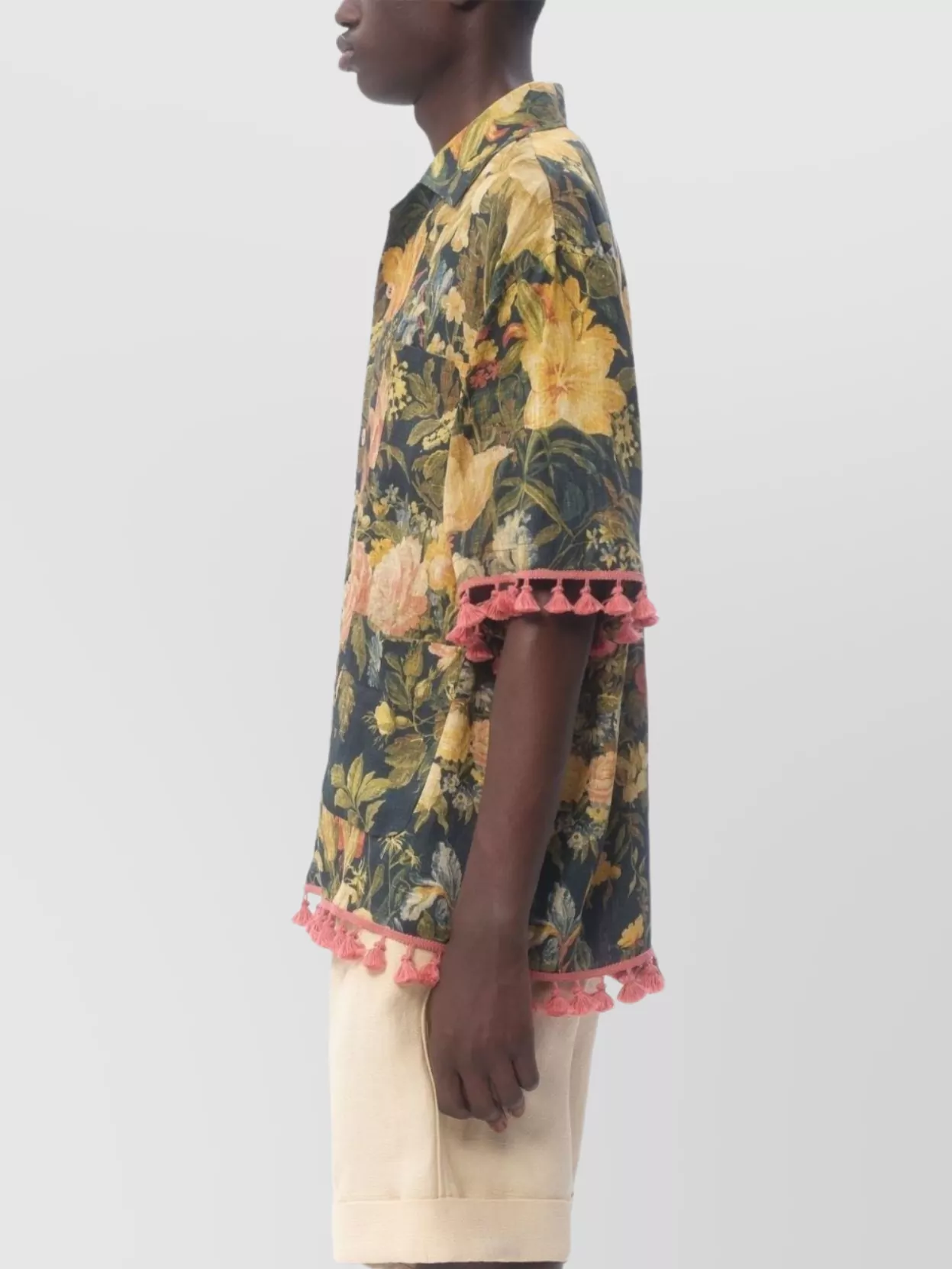 Shop Valentino Linen Shirt Floral Print Fringed Edge