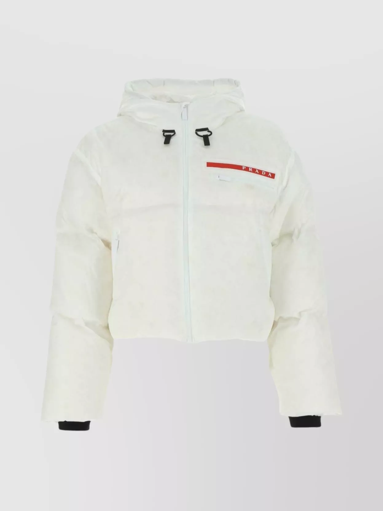 Shop Prada Nylon Puffer Cropped Hooded Jacket