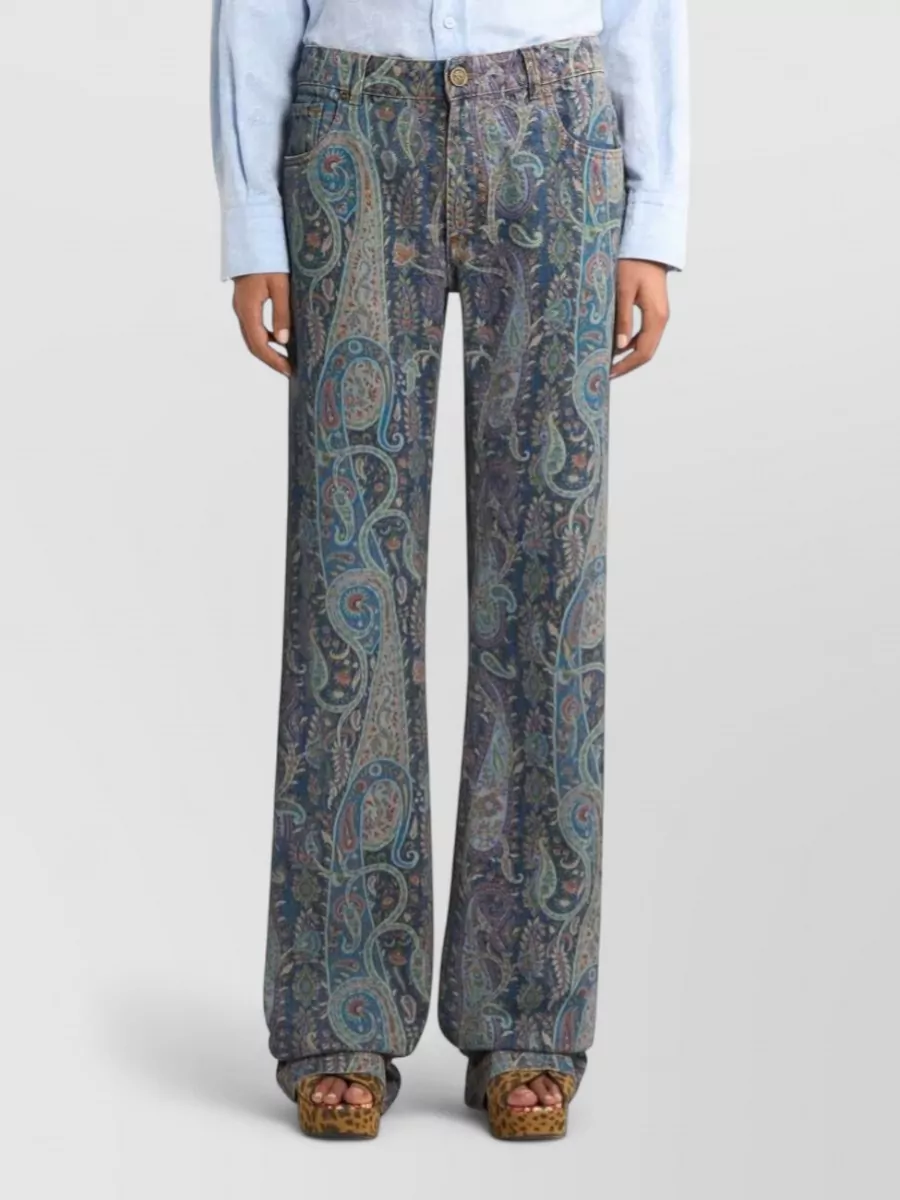 Etro Paisley Floral-Print Flared Jeans