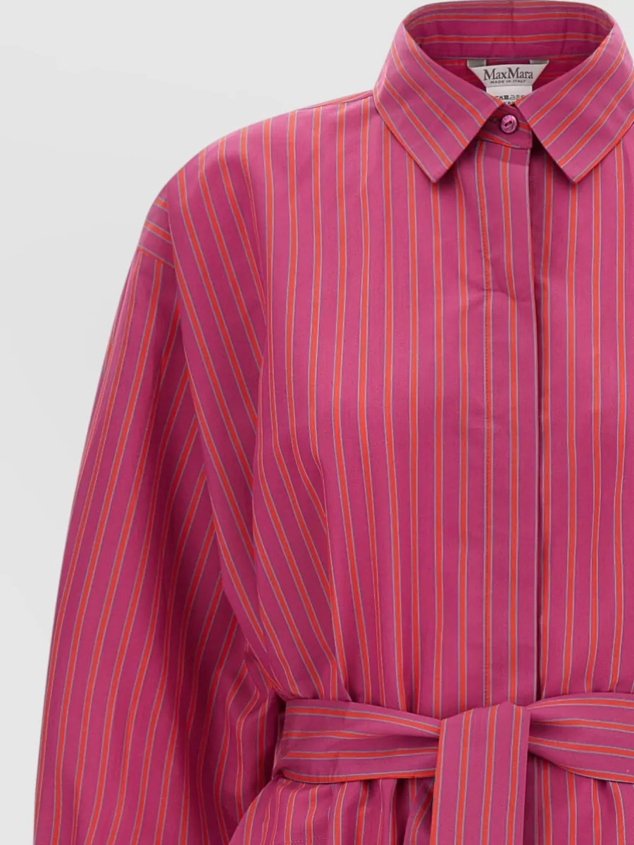 Max Mara Striped Cotton Silk Shirt Midi Dress
