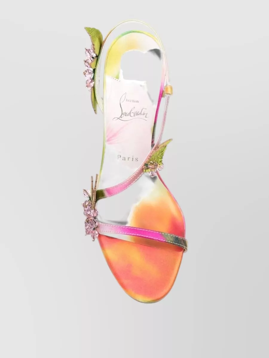 Christian Louboutin Crystal Embellished Floral Appliqué Tie-Dye Print Heel Sandals