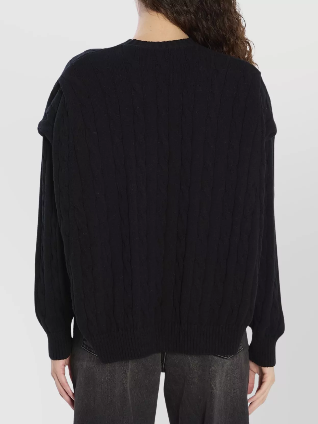 Balenciaga Cable Knit Logo Crew Neck Sweater