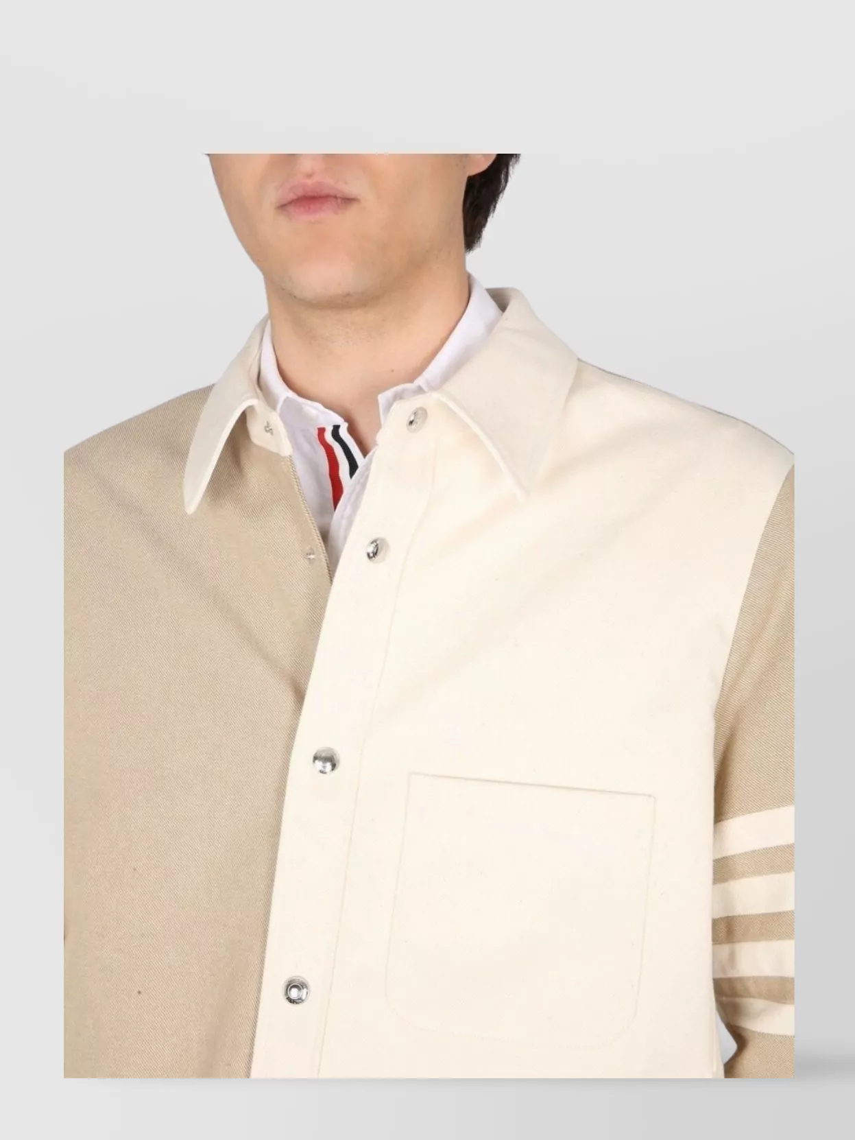 Shop Thom Browne Striped Sleeve Denim Jacket With Chest Pocket