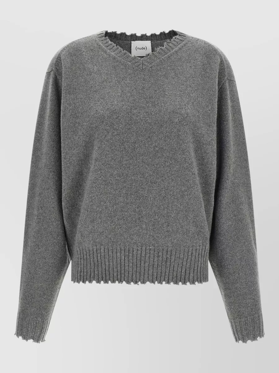 Nude Cashmere v-neck frayed-hem sweater