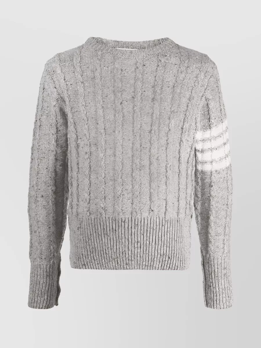 Shop Thom Browne 4-bar Cable-knit Crew Neck Sweater With Long Sleeves In Grey