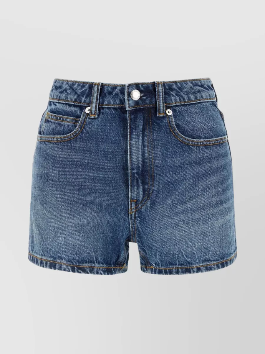 Shop Alexander Wang Stonewashed Denim Shorts With Frayed Hem In Blue