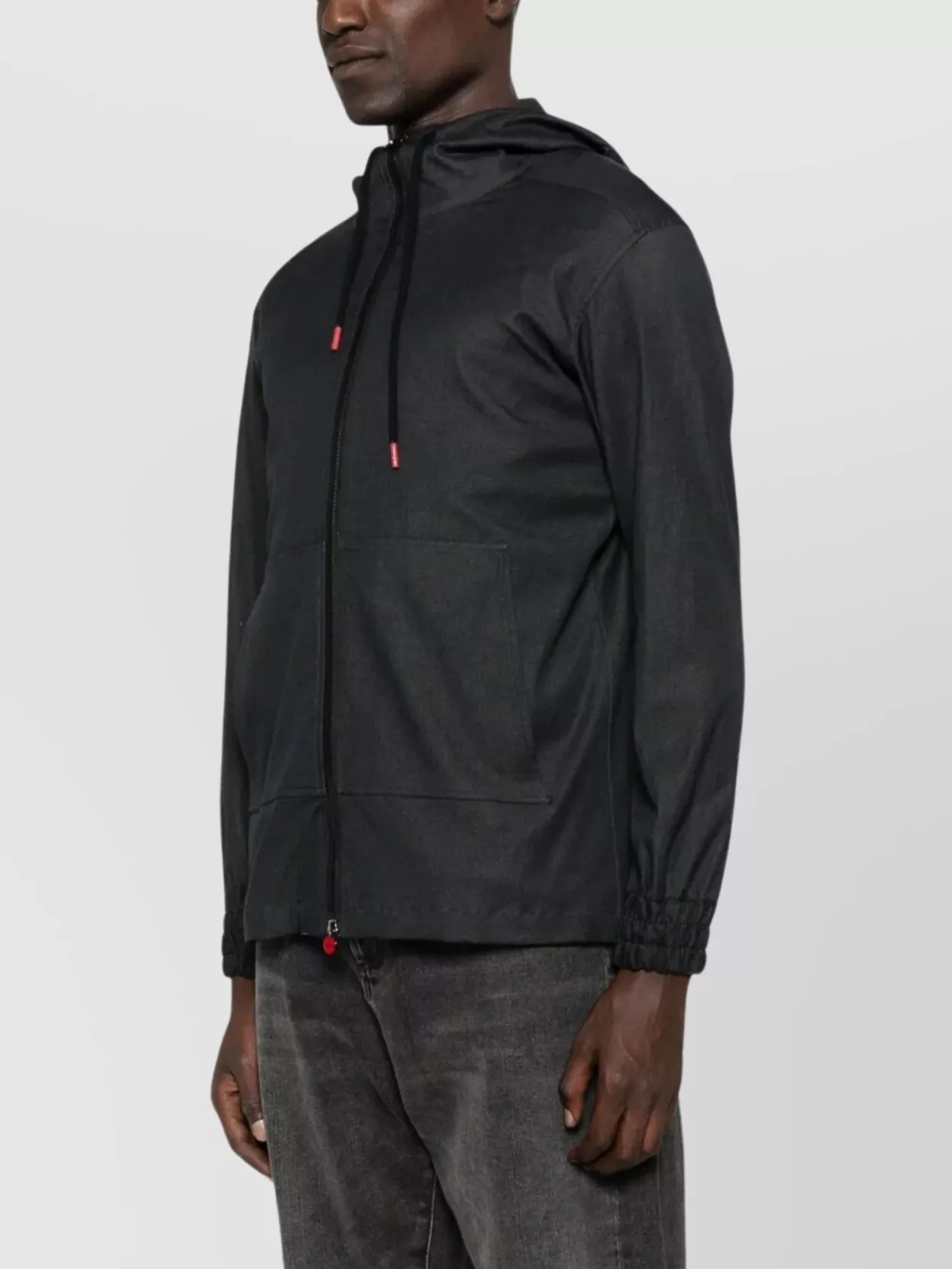Kiton Zip-up Hooded Jacket Kangaroo Pocket In Black