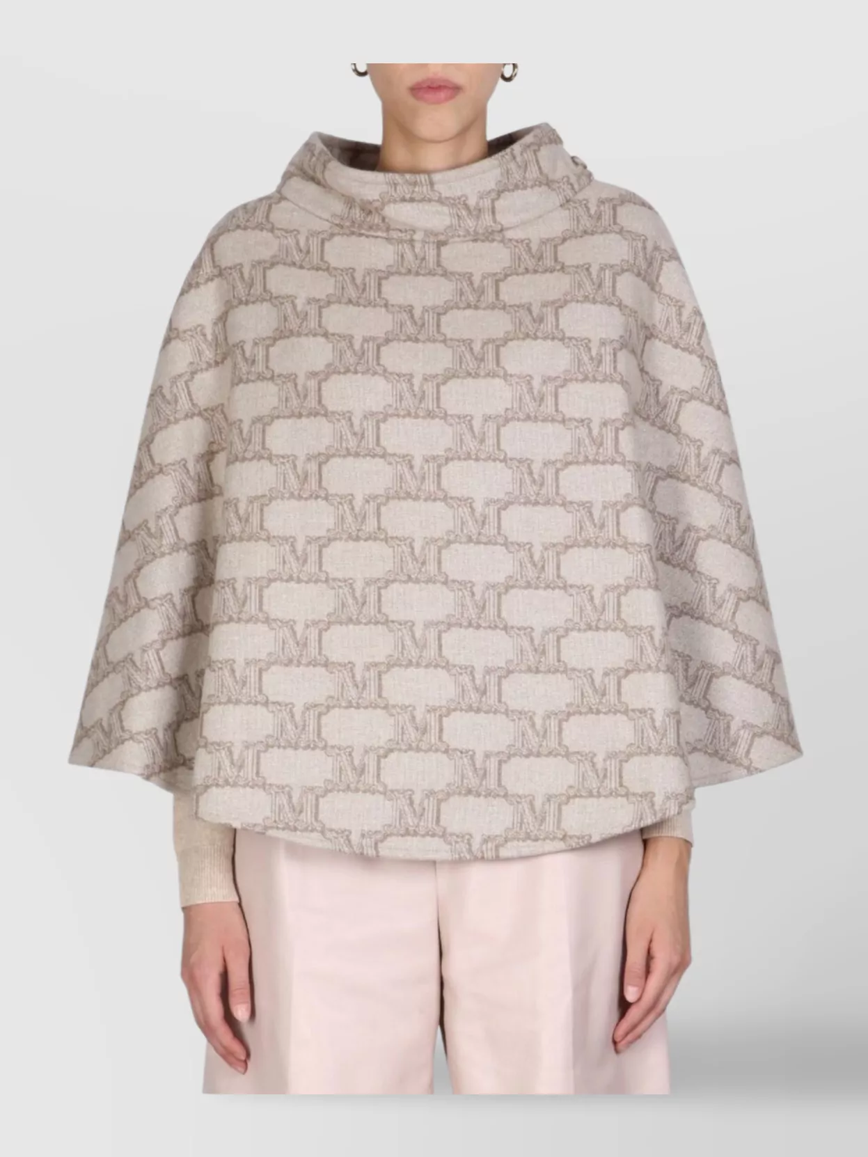 Max Mara Cape With Jacquard Pattern And Button Detail In Gray
