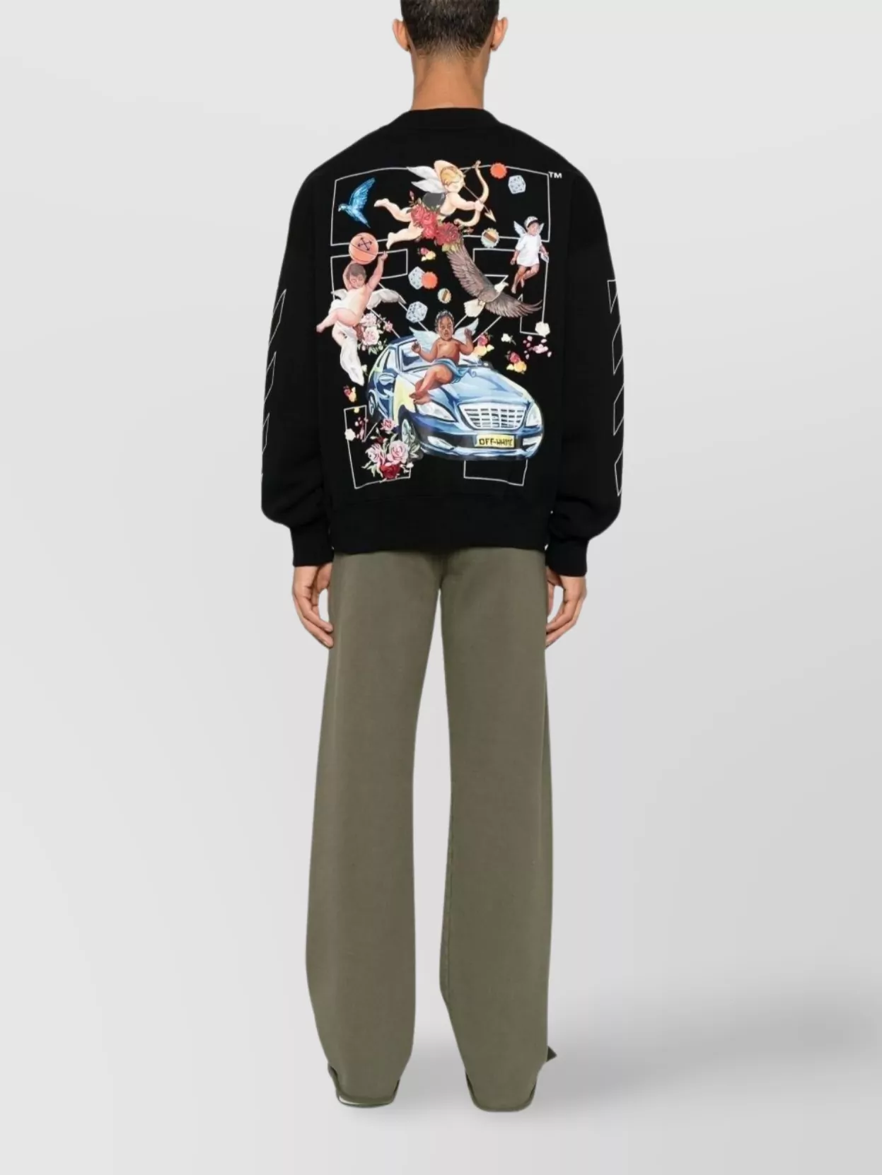 Off-White Graphic Print Crewneck Sweatshirt With Dropped Shoulders