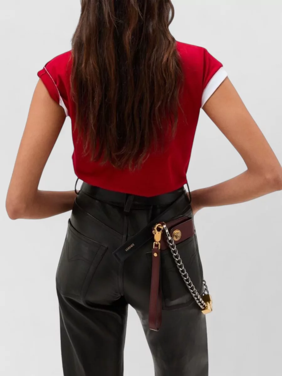 Versace Cotton V Neck Top Short Sleeves Buttons