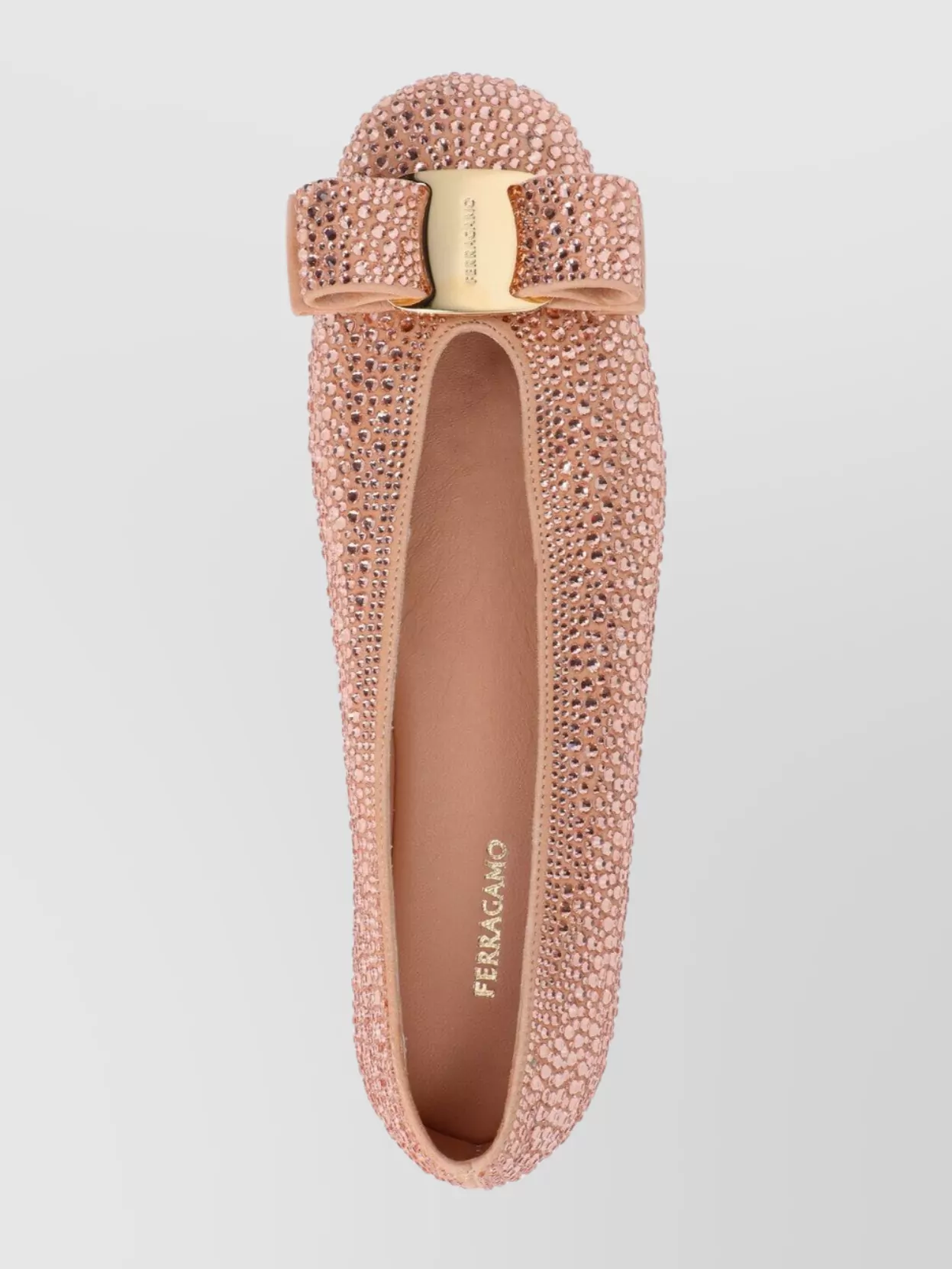 Ferragamo Pointed Toe Pink Flats With Sparkling Embellishments In Pink
