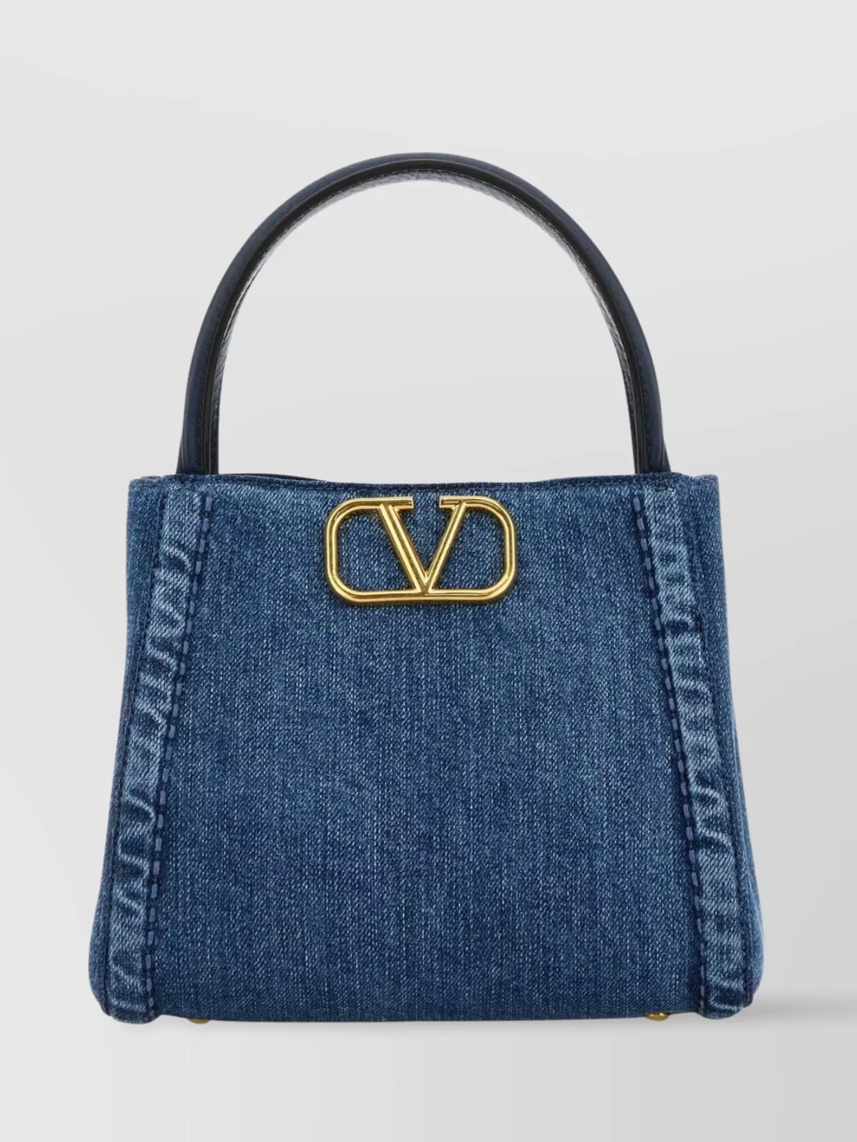 Valentino Denim Small Alltime Handbag In Blue