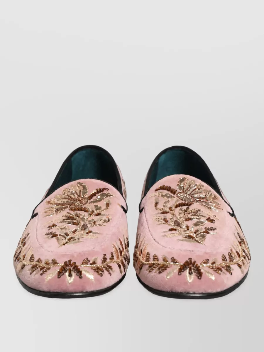 Dolce&Gabbana velvet floral-embroidered slippers