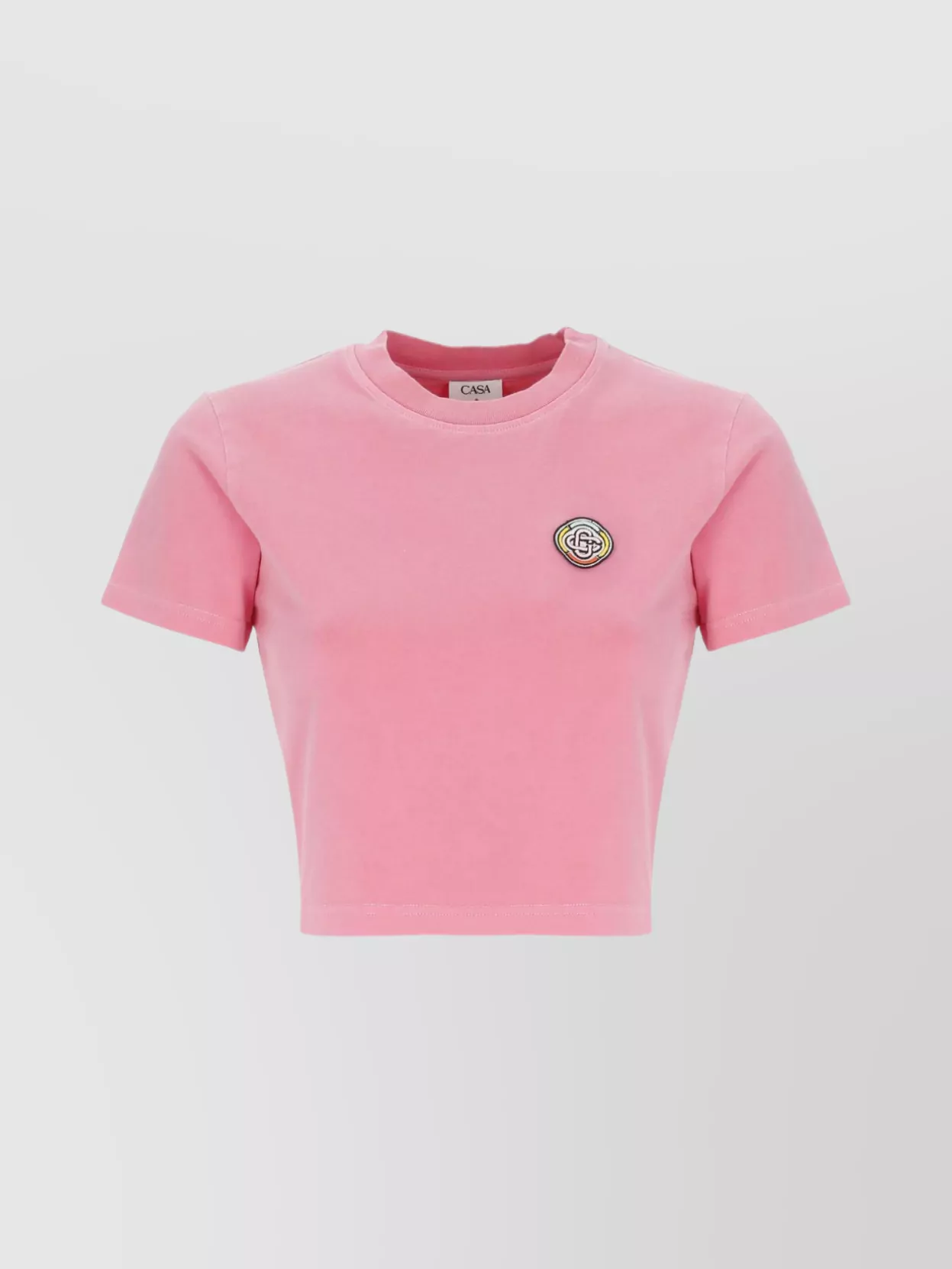 Casablanca Cropped Cotton T-shirt Embroidered Logo In Pink