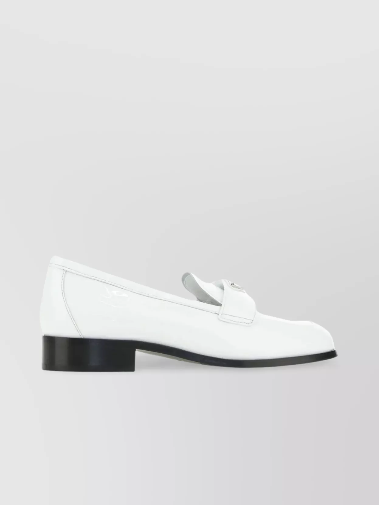 Shop Prada Block Heel Patent Leather Loafers Penny Strap