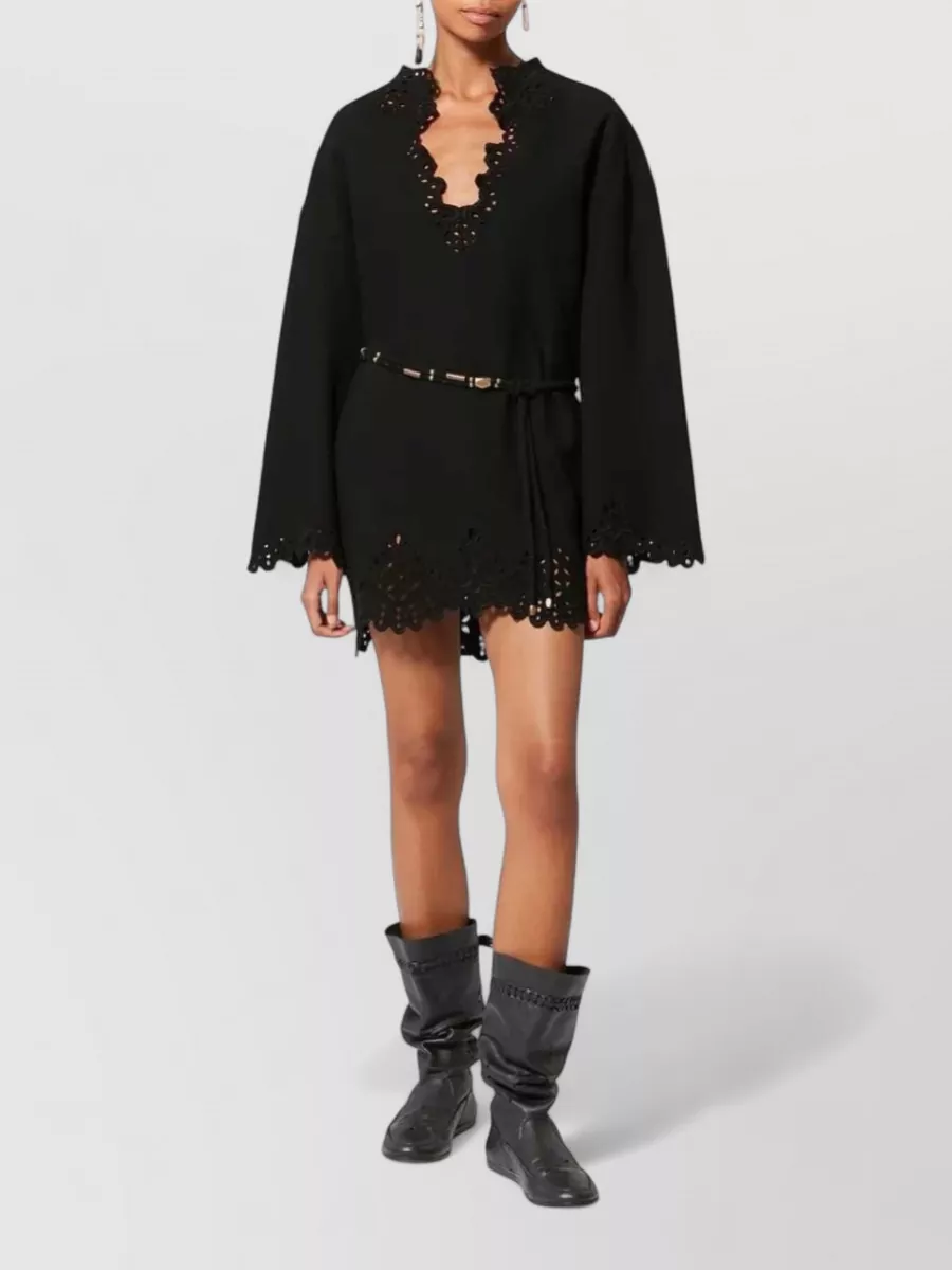 Isabel Marant Etoile Cotton V-Neck Long-Sleeve Mini Dress