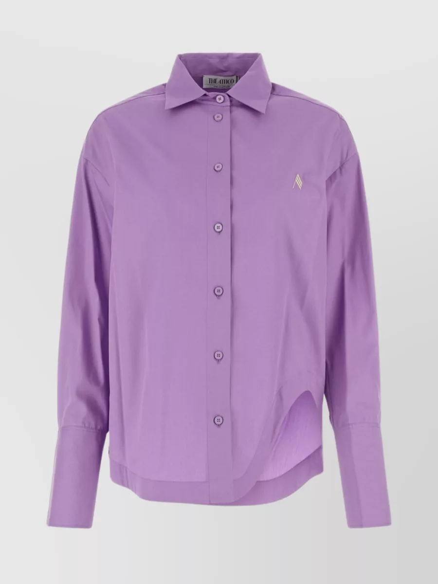 Shop Attico Eliza Shirt With Unique Hemline And Buttoned Cuffs In Purple