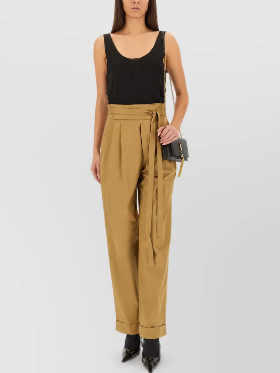 Saint Laurent High Waist Pleated Wide Leg Belted Pants