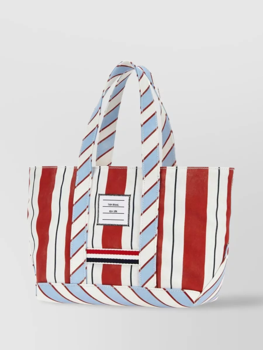 Shop Thom Browne Structured Striped Canvas Tote In Multicoloured