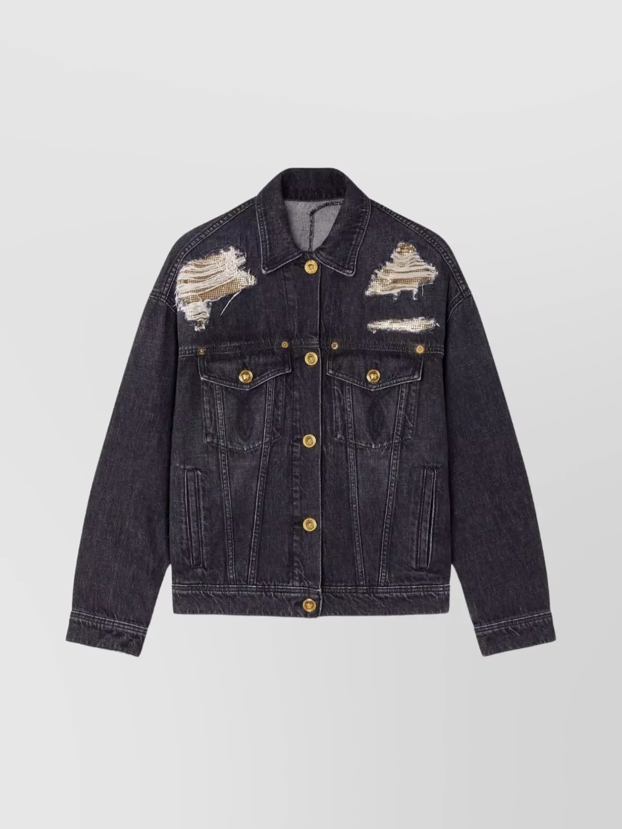 Versace Denim Jacket Distressed Front Pockets In Black