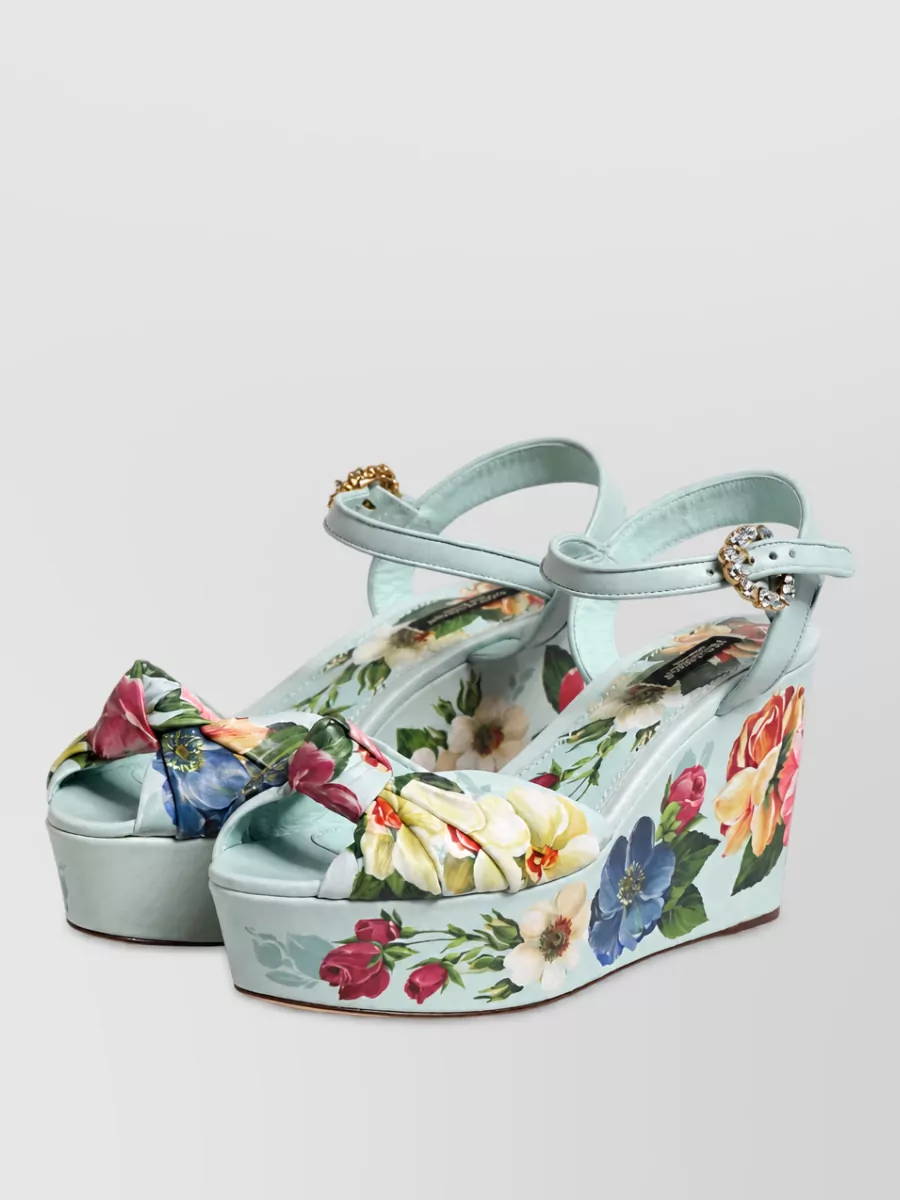 Dolce&Gabbana leather floral ankle strap wedge sandals