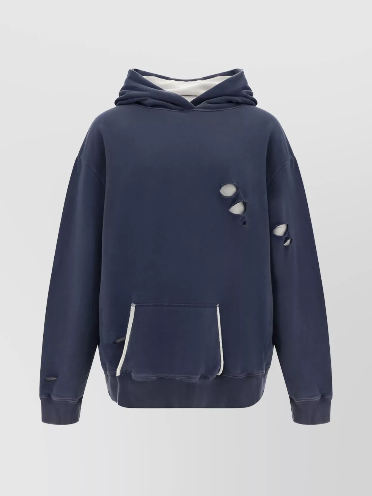 Maison Margiela Distressed Cotton Hoodie Double Layer In Blue