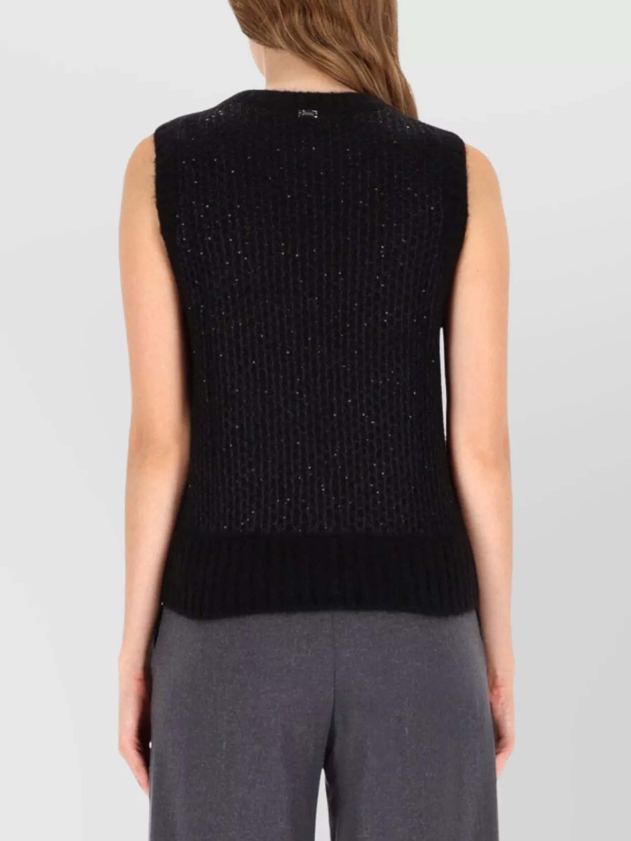 Herno Sleeveless Crew Neck Top With Sparkling Embellishments