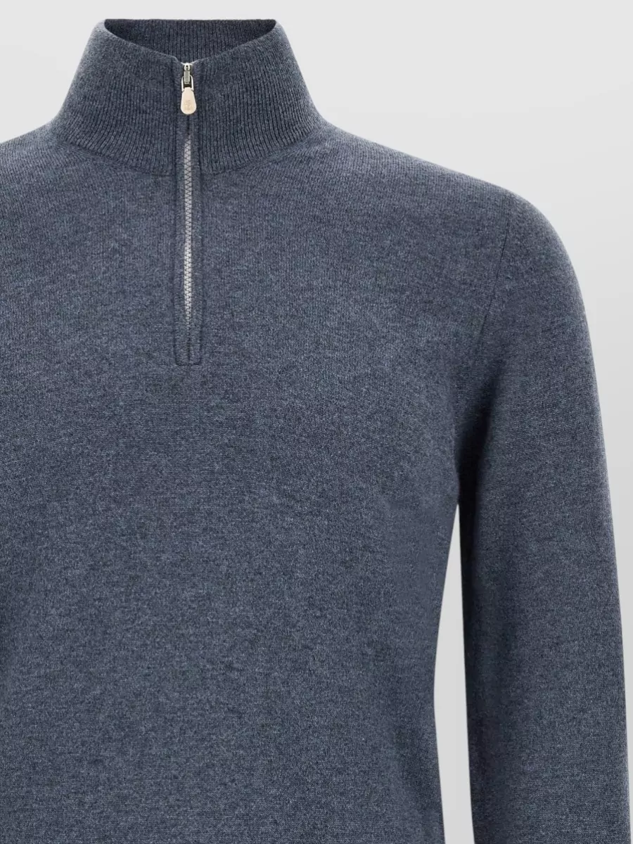 Brunello Cucinelli Cashmere Ribbed High Neck Half Zip Sweater