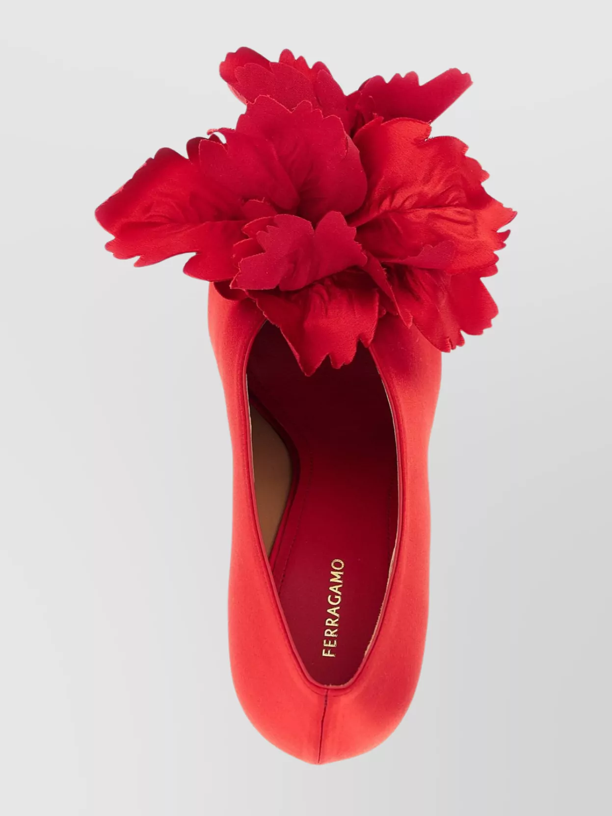 Ferragamo Floral Peep Toe Satin Stiletto Pumps