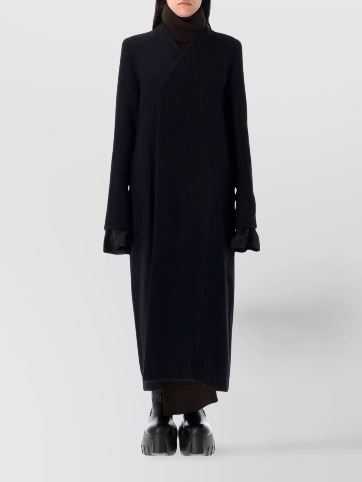 Rick Owens Long Coat Structured Back Vent In Black