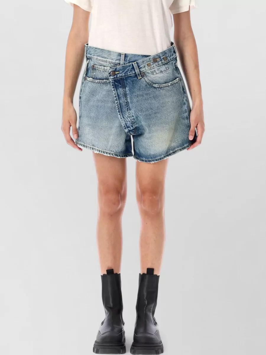 R13 denim asymmetric knee-length shorts